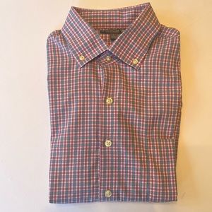 Peter Millar Summer Comfort Button Down Size L Red Blue White Check Long Sleeve